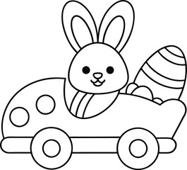 Cute Easter Bunny Driving a Car with Eggs