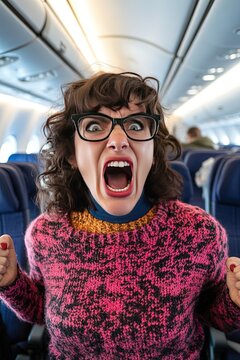 unruly karen passenger arguing on airplane flight