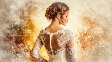 Obraz premium A beautiful woman in a white wedding dress with her hair up