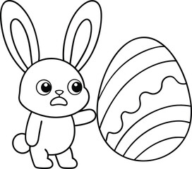 Adorable Easter Bunny Beside Giant Decorated Egg Coloring Page