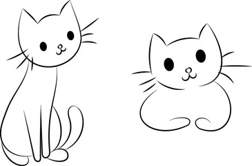 Cute Hand Drawn Doodle Cats Funny Kittens Collection - Simple funny cute doodle cats, line outline icons set in different poses and unusual interpretation vector illustration isolated on white.