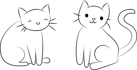 Cute Hand Drawn Doodle Cats Funny Kittens Collection - Simple funny cute doodle cats, line outline icons set in different poses and unusual interpretation vector illustration isolated on white.