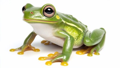 Obraz premium Green Frog Closeup Against White Background
