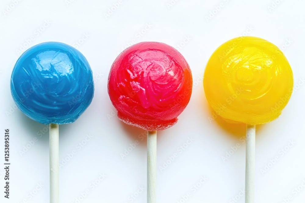 Aufkleber A collection of colorful lollipops arranged neatly on a white background