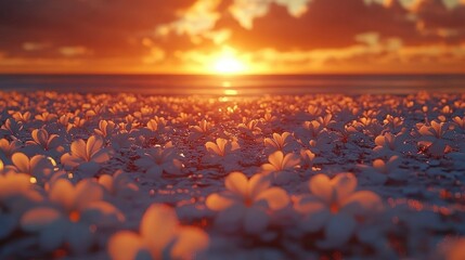 Sunset Beach with Plumeria Flowers