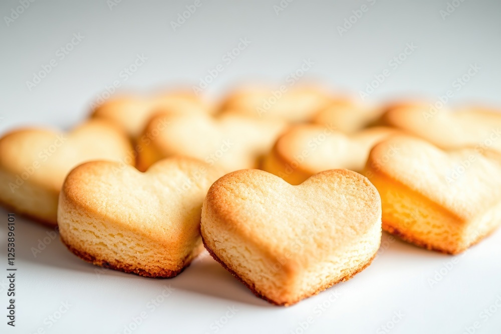 Poster a group of heart-shaped cookies arranged neatly on a white surface, perfect for baking and decoratin