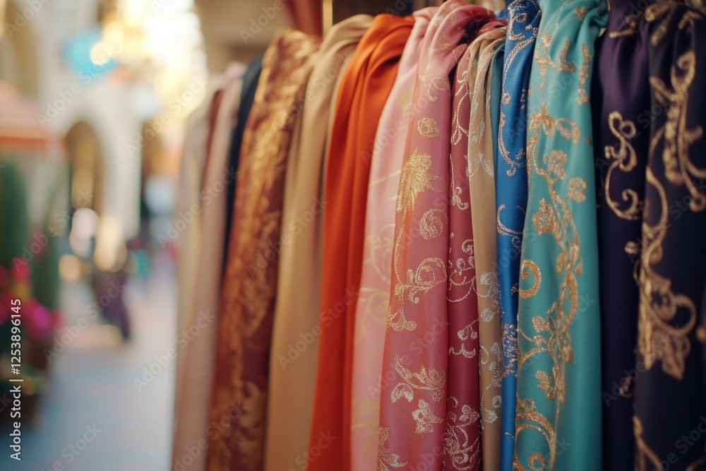 Poster a row of colorful ties hanging on a rack
