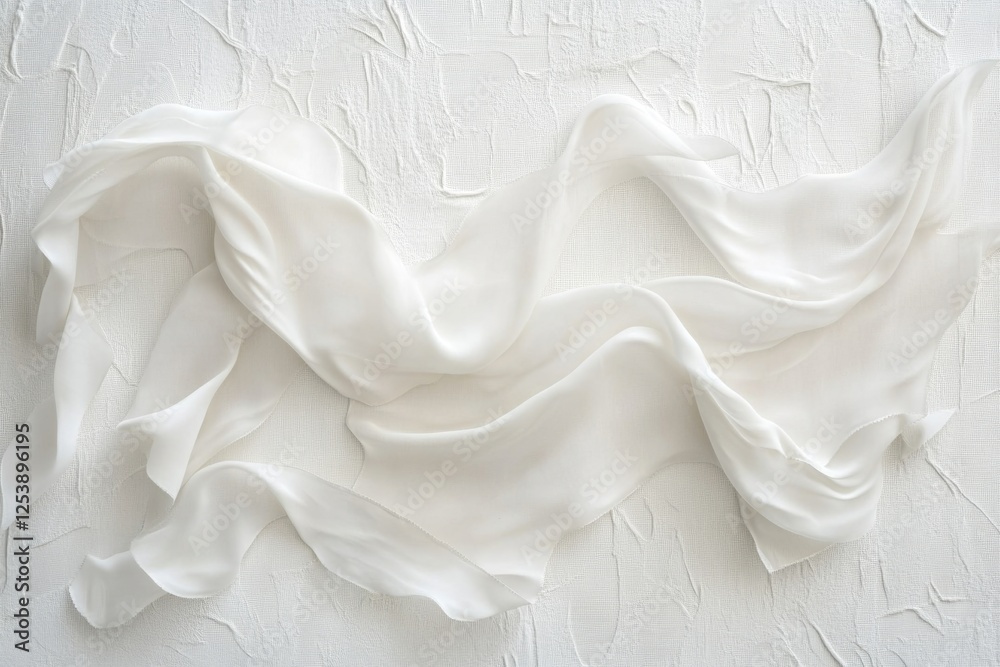 Poster a detailed view of a white cloth hung on a wall, suitable for use in various settings such as fashio