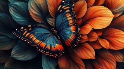 Enchanted Butterfly Amidst Autumn Leaves: A Digital Masterpiece