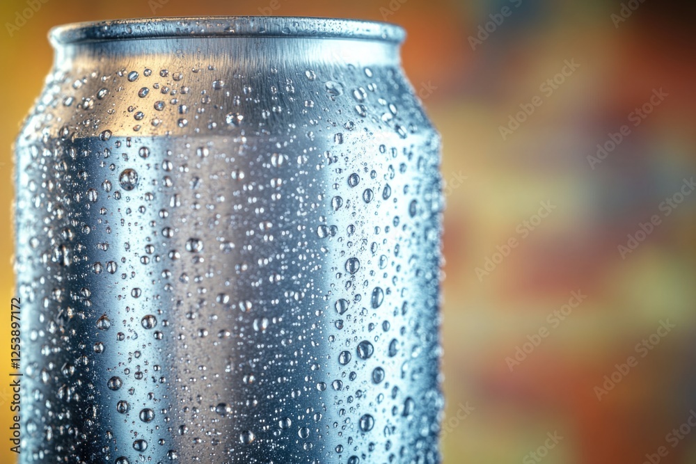 Poster a soda can with condensation drops forming on its surface