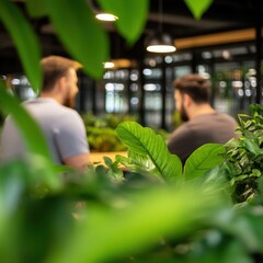 Obraz premium two people having a conversation in a plant filled room