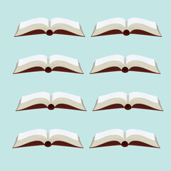 Red color opened ruled book, book with lines or multiple number of books vector illustration education study isolated on light blue color bg background.eps