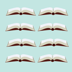 Red color opened ruled book, book with lines or multiple number of books vector illustration education study isolated on light blue color bg background