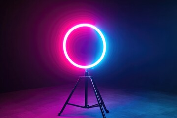 A tripod with a bright neon ring on top, great for photography and creative purposes
