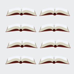Red color opened ruled book, book with lines or multiple number of books vector illustration education study isolated on white bg background.eps