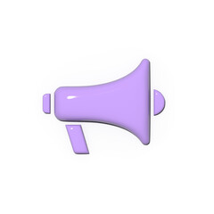 A vibrant lavender-colored megaphone stands out against a stark white background rendered in a smooth 3D style that suggests clarity and modern