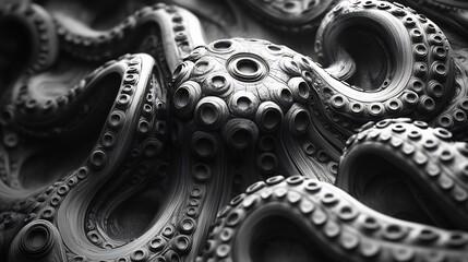 Abstract Monochrome Octopus Tentacles: A Deep Sea Enigma