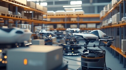 Obraz premium A storage room filled with various boxes and machinery, perfect for commercial or industrial settings