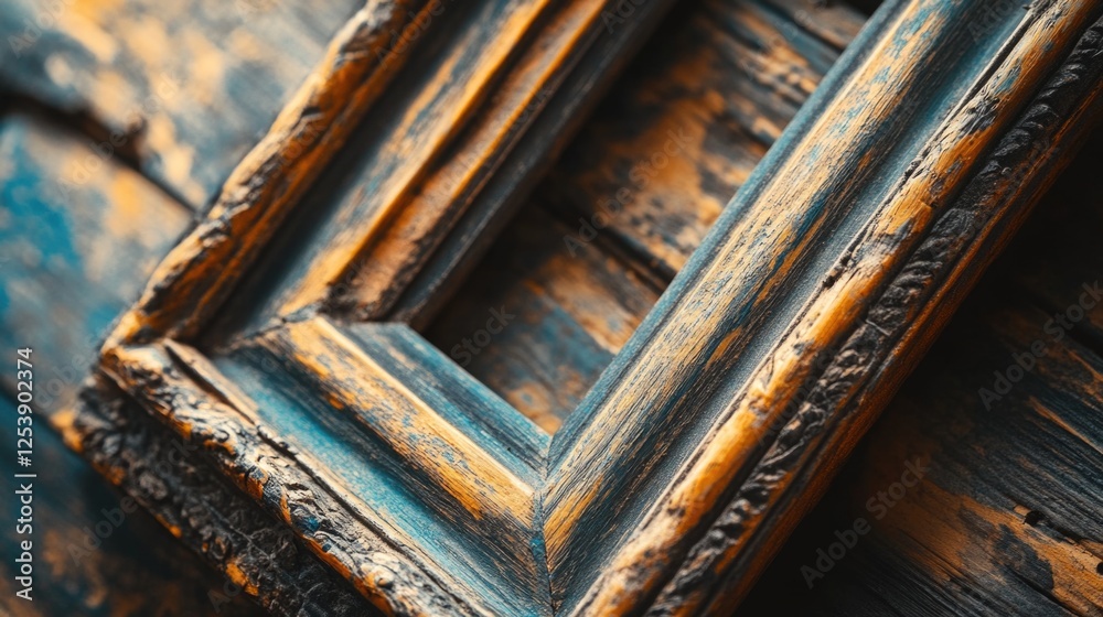 Poster A picture frame sitting on top of a wooden table, providing a simple and rustic display space