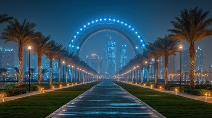 Dubai's Illuminated Waterfront at Night: A Breathtaking View of Ain Dubai and the City Skyline