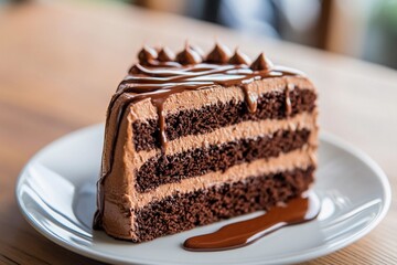 Delicious chocolate cake slice tempting dessert lovers at a cozy café