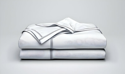 Neatly Stacked White Linen Bedding with Elegant Black Trim Detail