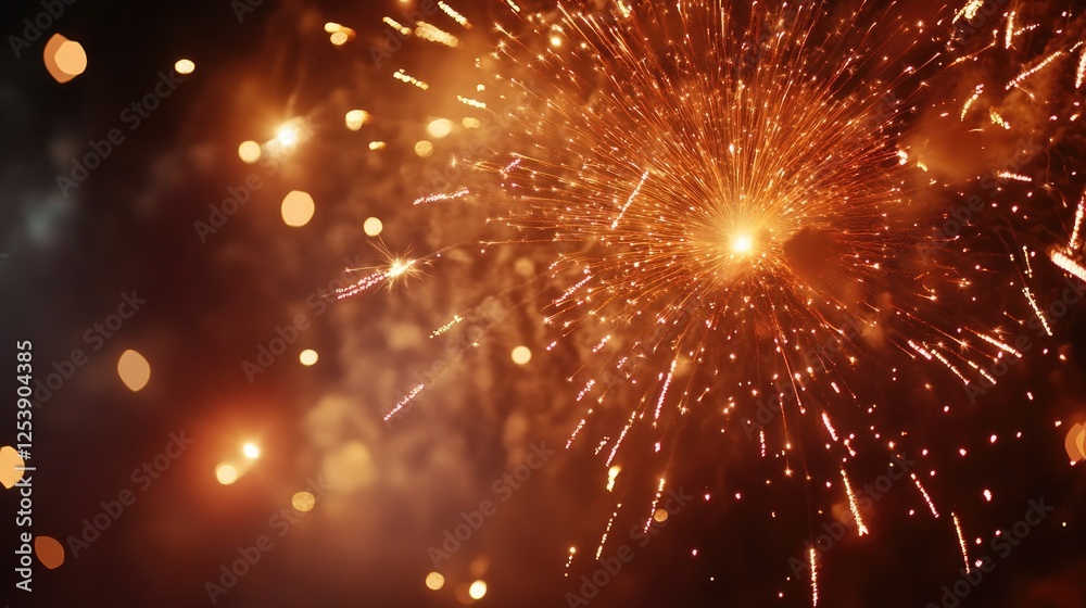 Poster A close-up shot of a firework exploding in the night sky, with sparks and flames visible