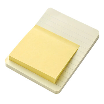 Yellow sticky note on a lined notebook, ready for notes.