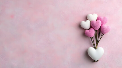 Fototapeta premium Pink hearts bouquet, Valentine's Day card background
