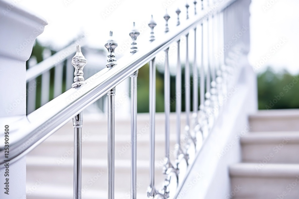 Poster a close-up shot of a staircase railing with intricate details