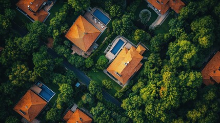 Aerial View of Luxurious Homes Nestled in a Verdant Forest