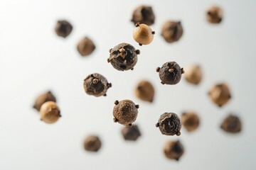 Obraz premium A group of nuts in flight