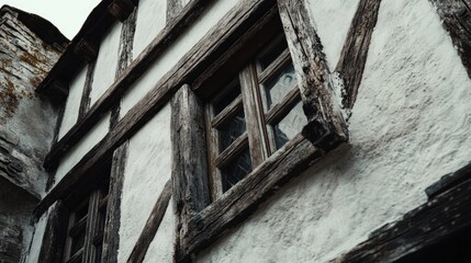 A cat looking out from a window in a building, great for pet or architecture themed designs