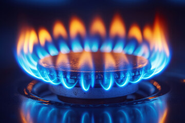 Blue gas flame burning on stove burner