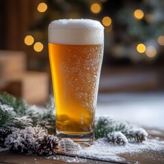 A Frosty Pint of Beer by the Christmas Tree: Festive Winter Holiday Cheers