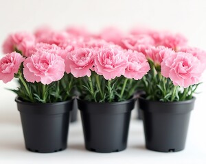Potted pink carnations a white background bright natural light clean and fresh