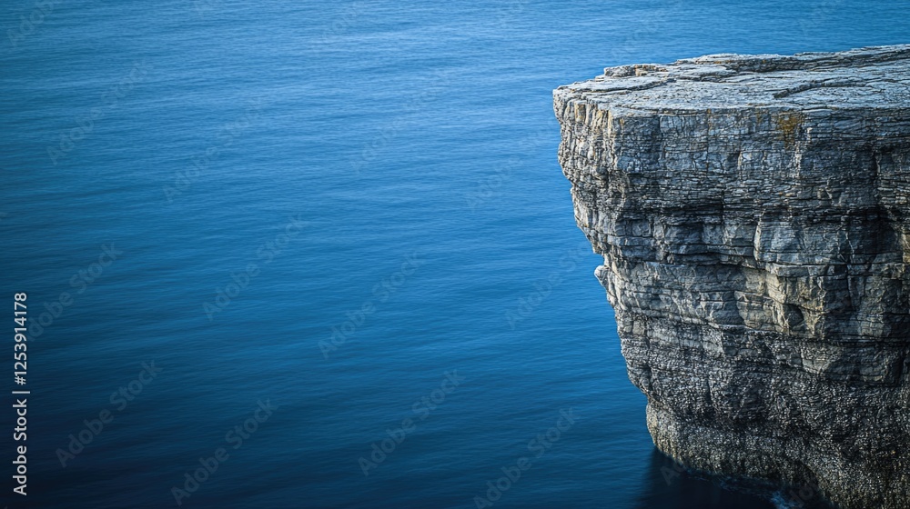 Poster a person standing at the edge of a cliff, looking out at the vast ocean below