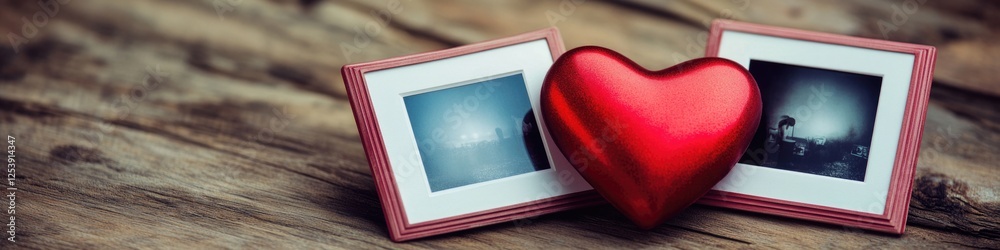Poster A red heart shaped object placed inside a picture frame