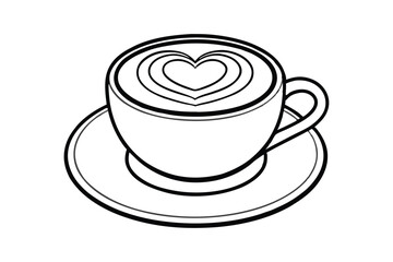 Line art of a cup of coffee with smooth and creamy latte art in the shape of a heart2.eps