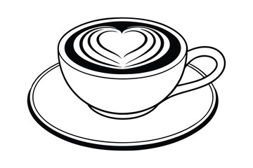 Line art of a cup of coffee with smooth and creamy latte art in the shape of a heart6.eps