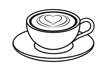 Line art of a cup of coffee with smooth and creamy latte art in the shape of a heart9.eps
