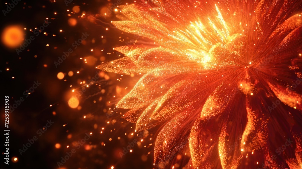 Wall mural firework exploding in the night sky with colorful sparks and lights