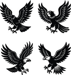  Eagle clutching silhouette vector illustration set