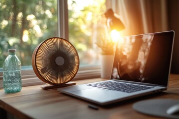 A laptop computer placed on a wooden desk