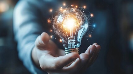Brilliant Glowing Lightbulb Idea Innovation Network Connection Concept Digital Business Technology Success Future Vision Creative Solution Modern     