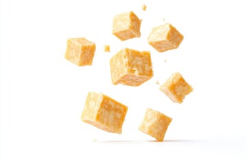 A creative representation of food items in mid-air, suitable for use in illustrations or designs related to cuisine, fun, and playfulness