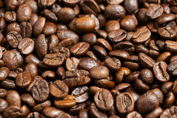 Caffeine-free decaf coffee beans close-up