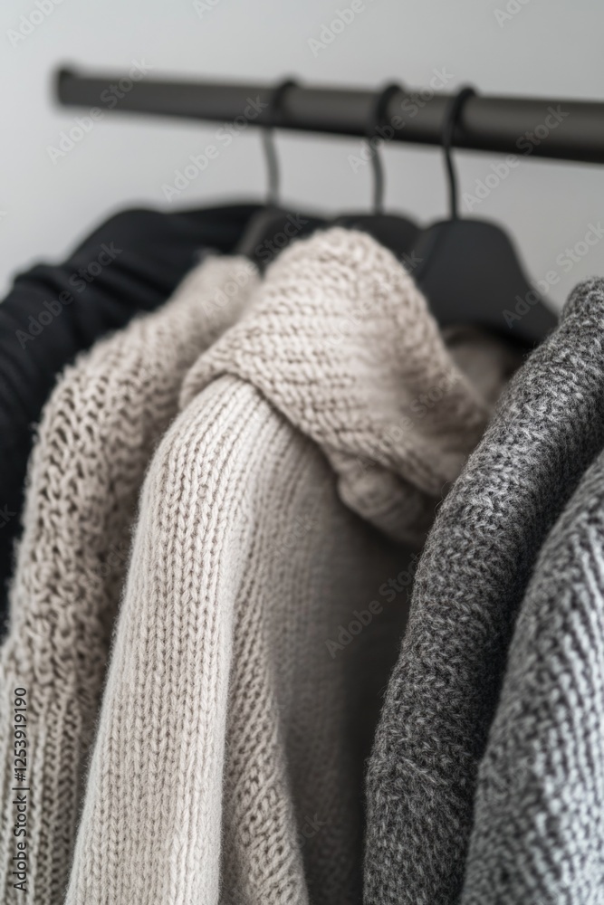 Poster row of sweaters displayed on a rack