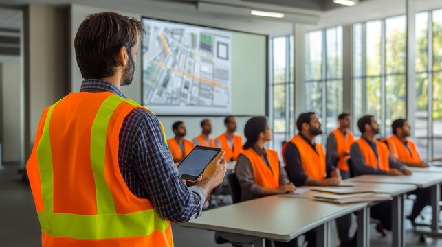 Construction workers attending safety training session