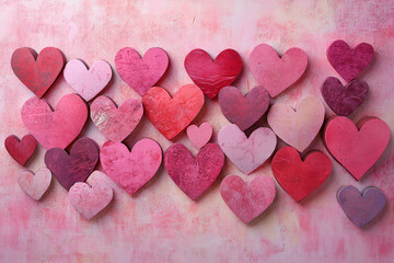 Fototapeta premium Red hearts on wooden background.